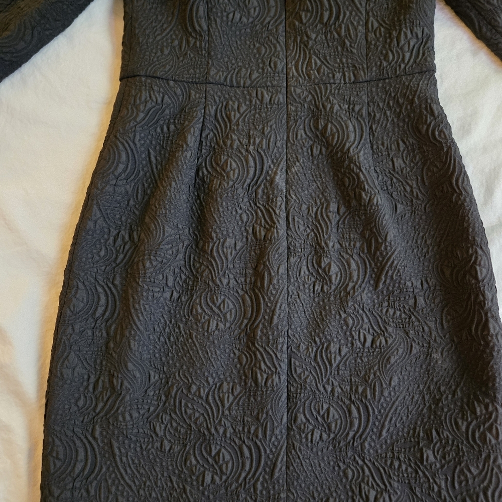 BCBG Max Azria sz 2 Draped Shoulder Black Dress Jacquard Knit 90s style - Picture 11 of 12